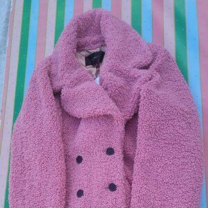Double-breasted teddy sherpa topcoat